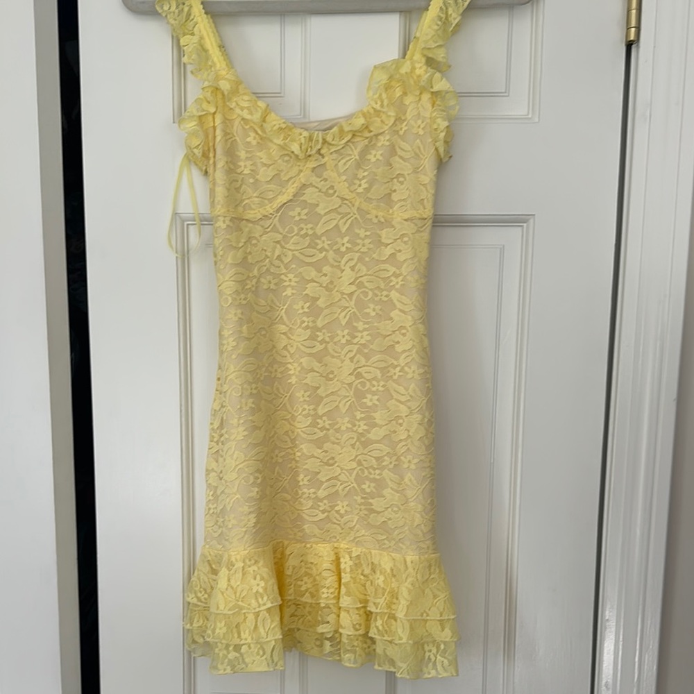 Hello Molly Yellow Lace Dress with Ruffle Details